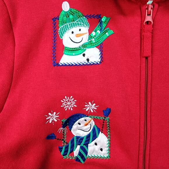 Vintage Breckenridge Sweatshirt Women’s LARGE | Red Fleece Zip Jacket | Snowmen - Picture 4 of 13